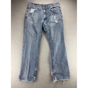 Mens Jeans 33x30 Blue Thrashed Distressed‎ Relaxed Fit Straight Leg Ripped Wash